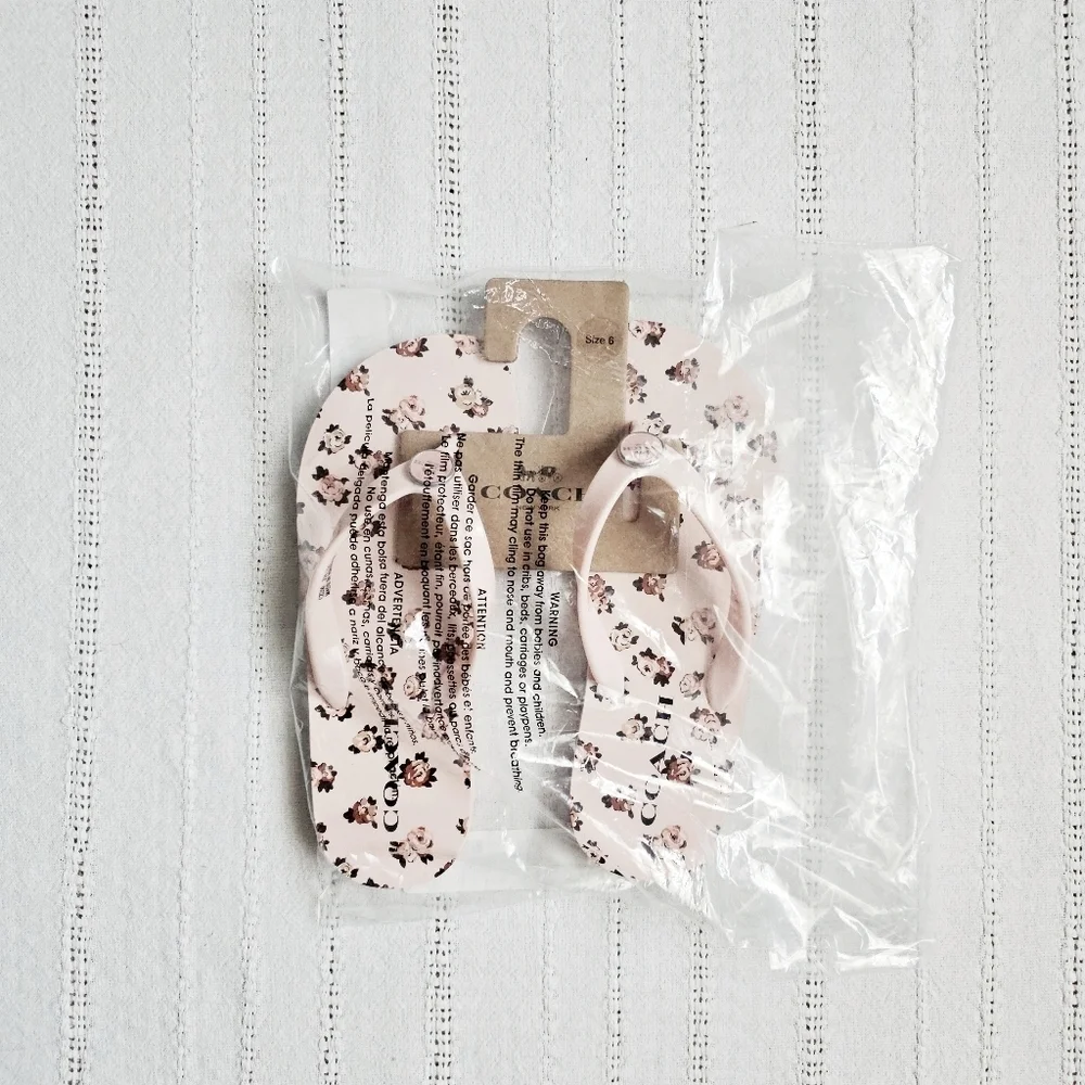 Coach Zayn Floral Print Blush Flip Flop Slip On Sandals Pink Flowers Size 6 NEW - Picture 11 of 11
